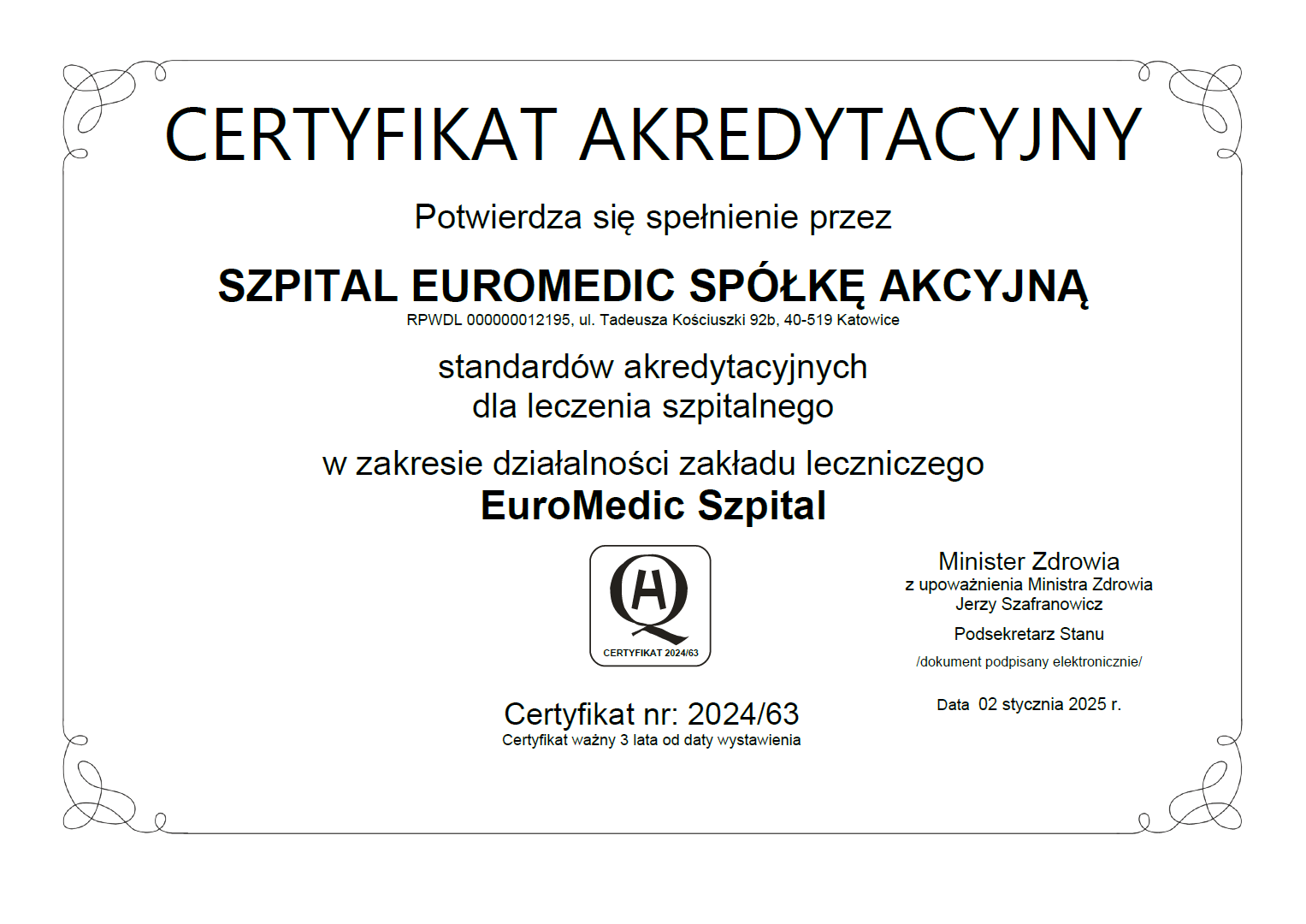 Certyfikat akredytacyjny